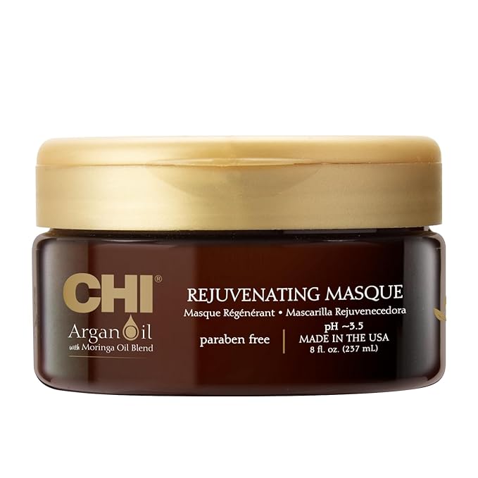 CHI Argan Oil Rejuvenating Masque, Replenishes Hair Moisture & Helps Protect Against Damage, Sulfate, Paraben, & Cruelty-Free, 8 Oz