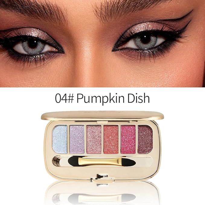 Mivota 6 Colors Pink Blue Glitter Eyeshadow Palette, Shimmer Diamond Eye Shadow Set with Dual-Ended Brush, Waterproof Long-Lasting Makeup Palette for Daily/Party, Travel-Friendly Makeup Kit, 04