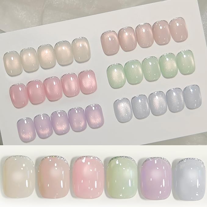Born Pretty Cat Magnetic Eye Gel Nail Polish Set 6 Colors Spring Summer Moonlight Pastel Pink Blue Purple Green Glitter Magnetic Gel Polish Gels Polish Kit for Manicure Salon DIY 7ML