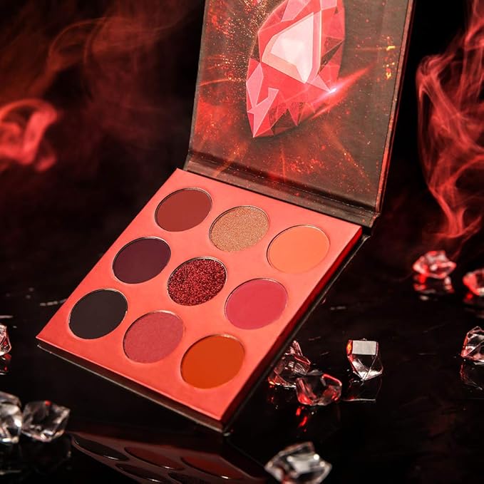docolor Eyeshadow Palette 9Colors Red Eyeshadow Gemstone Shadow Palettes Highly Pigmented Mattes Shimmers Naked Smokey Glitter Cream Colorful Powder Blendable Long Lasting Waterproof Makeup Palette