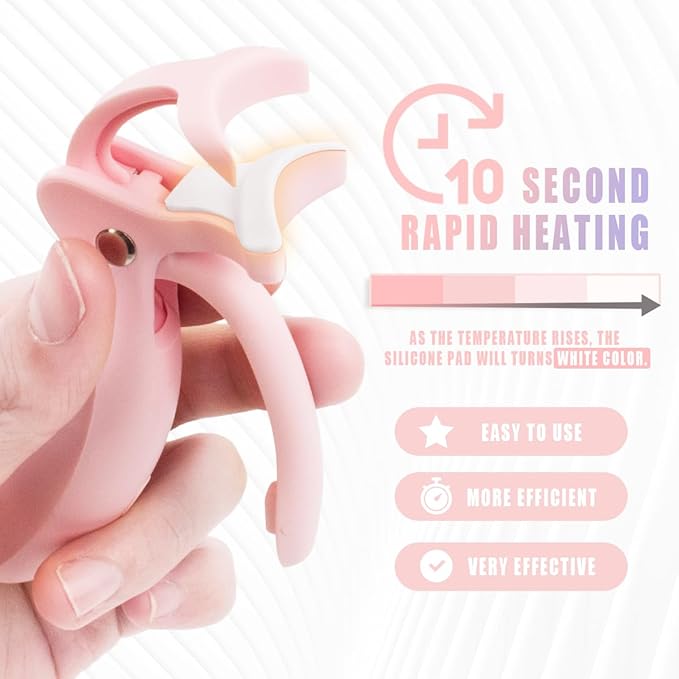 Pinkiou Heated Eyelash Curler for Women,Fast Heat up,Electric Eyelash Curler with Color-Changing Silicone Pad & Overlay Heating, USB-C Rechargeable,2 Temperature Control,Long-Lasting Lash Curler
