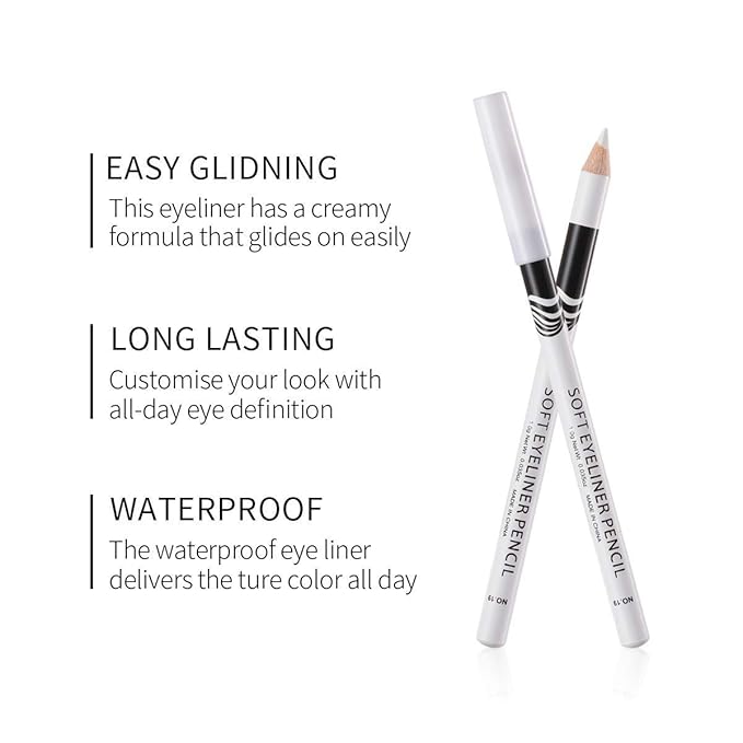 Go Ho 12 PCS White Eyebrow Eyeliner Pencils,White Eyeshadow Makeup Pen,Sweatproof Eye Highlighter Makeup Pencil,Long-lasting Nice Color Eye Brow Gel Pen,Brow Tint Sticks