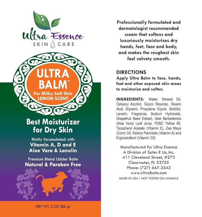 Daily Moisturizer For Dry Itchy Skin, Psoriasis and Eczema Relief That Contains Lanolin, Vitamins A, D & E, Aloe Vera, To Moisturize Face, Body, Dry Hands & Cracked Heels (Lemon)