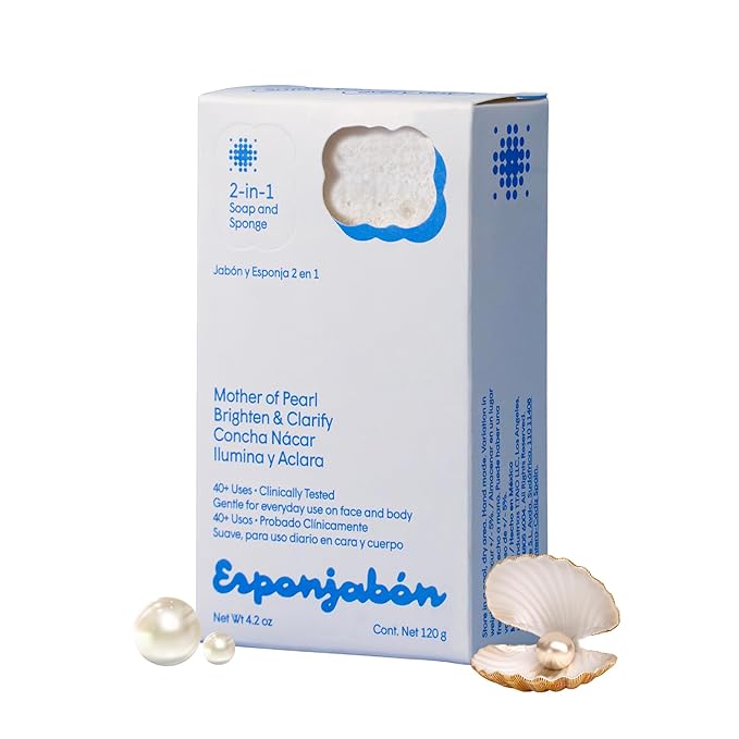 T. Taio Mother of Pearl Esponjabon Soap Sponge - Gentle Shower Scrubber - Cleaning Bath Wash Scrub - Dirt & Oil Removal - Massage & Lather Foot, Elbow, & Face Bathroom Accessories Fresh Nacre Scent