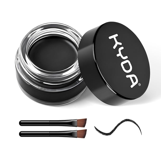 KYDA Black Gel Eyeliner, Lasting Waterproof Cream Eyeliner & Eyebrow Makeup, High Pigment Smudge-proof Formula, Waterline Matte Eye Liner with Brush, Natural Black Brow Pomade Set