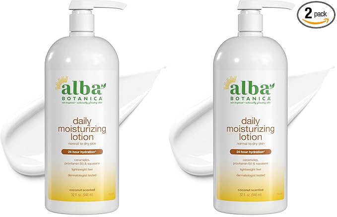 Alba Botanica Daily Moisturizing Lotion,Dry to Very Dry Skin,with Shea Butter and Coconut Oil,32 Oz (Packaging May Vary),(Pack of 2)