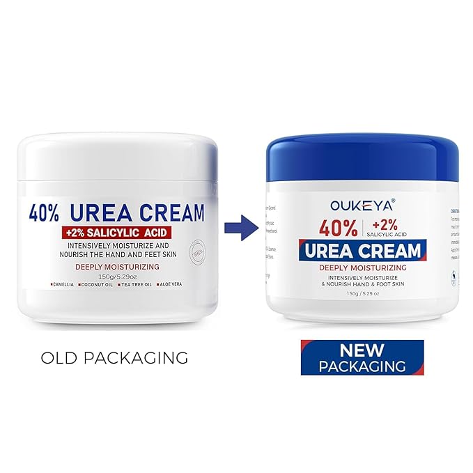 OUKEYA NEW FORMULA Urea Cream 40% Plus 2% Salicylic Acid for Feet Maximum Strength, Dry Cracked Hand Heel Moisturizing Repair Lotion for Knees, Elbows, Removes Corns, Dead Skin Cream, 5.29 oz 2 Pack