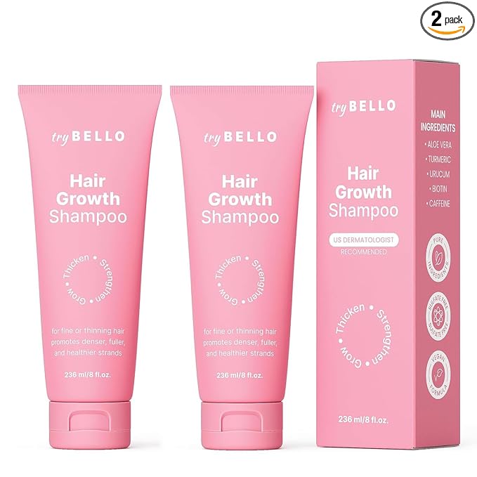 Trybello Hair Growth Shampoo | Natural Thickening & Scalp Detox | Aloe Vera, Turmeric, and Urucum Extract | Sulfate-Free, Vegan, Anti-Hair Fall Formula | For Any Hair Type | 2 Pack Combo