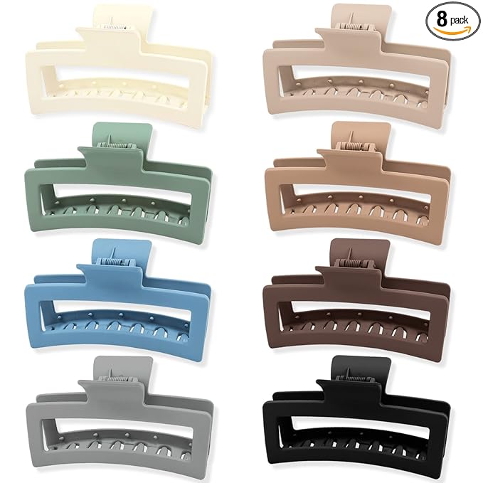 5 Inch Extra Large Claw Clips 8PCS XL Square Hair Clips Matte Rectangular Strong Hold Oversized Jaw Clip For Thick Long Curly Hair Big Jumbo Hair Clamps Hair Accessories For Women Girls