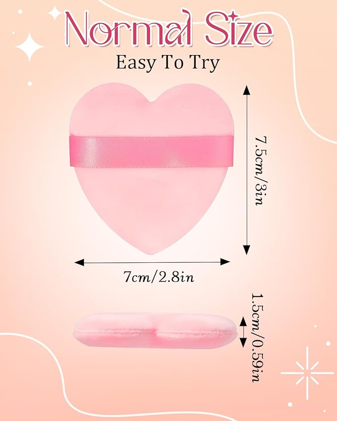6Pcs Pink Powder Puff for Face Powder, Heart Shape Soft Puffs for Applying Face Powders, Normal Size Velour Makeup Puff Beauty Tool for Women Mother‘s Day
