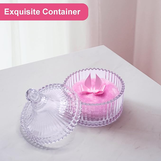 5 Pieces Large Body Powder Puff and Powder Container, Crystal Case for Dust Puff, Powder applicator with Box for Face and Body (Clear, Yurt)