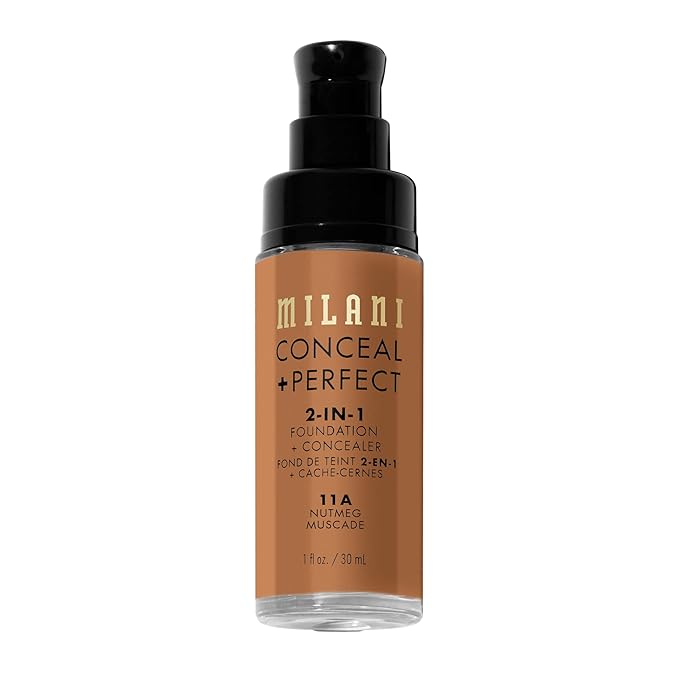 Milani Conceal + Perfect 2-in-1 Foundation + Concealer for a Flawless Complexion, Under Eye Corrector, Cover Redness and Imperfections, Waterproof and Sweatproof - 11A-Nutmeg