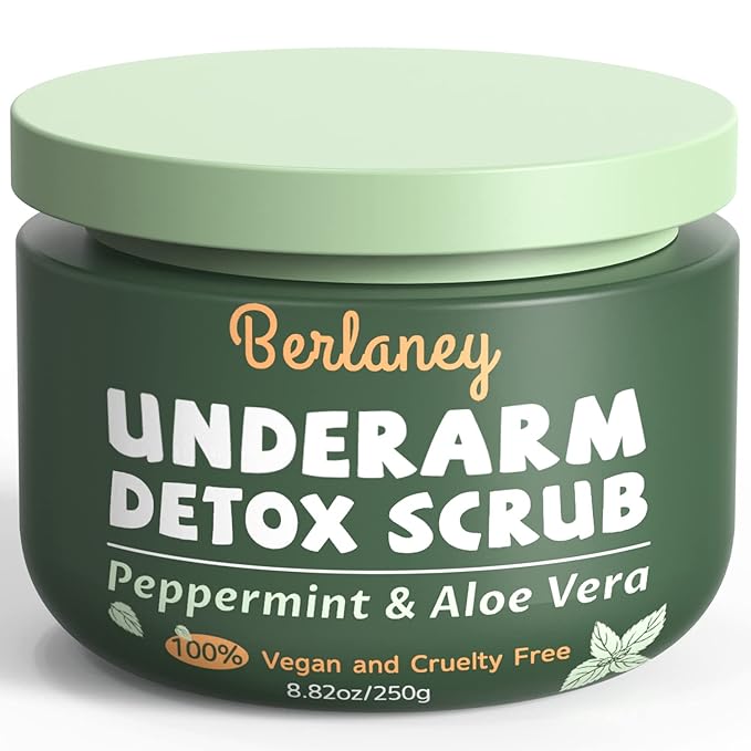 Armpit Detox Scrub 8.8 oz with Peppermint, Aloe Vera and Walnut Shell Powder, Underarm Scrub Helps on Removing Odor, Deep Cleanse & Exfoliating, also for Legs, Knee, Feet, Hands Whole Body