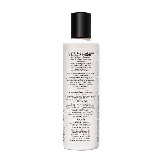 SEEN Shampoo, Fragrance Free - Non-Comedogenic Hair Shampoo- Dermatologist-Developed - Safe for Sensitive, Eczema & Acne Prone Skin