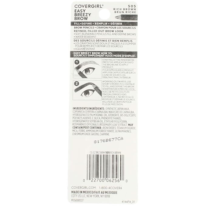 CoverGirl Easy Breezy Brow, Fill+Define Pencils [505] Rich Brown 2 ea ( Pack of 3)