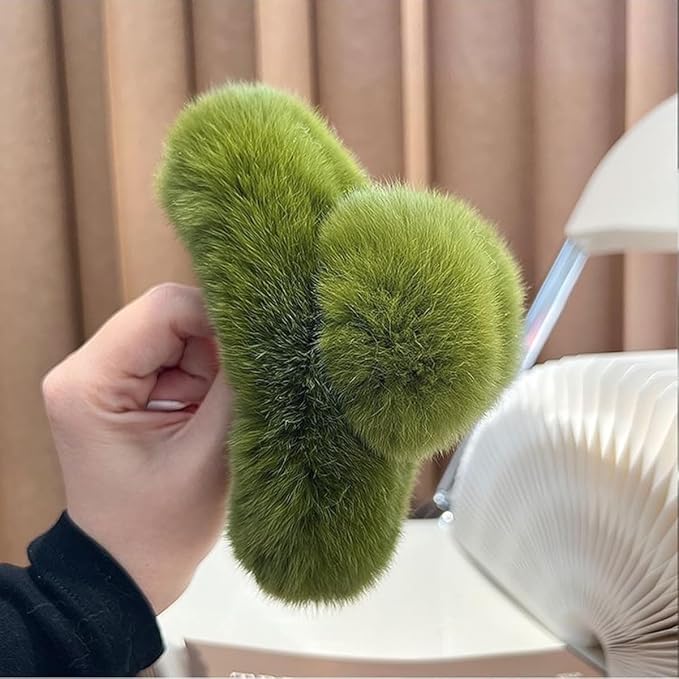 YOYLMAL Large Faux Fur Hair Claw Clip for Women, 5.1 Inches Winter Fluffy Fuzzy Hair Clips, Nonslip Strong Hold Furry Big Jaw Clamp for Thick Long Hair (Dark Green)