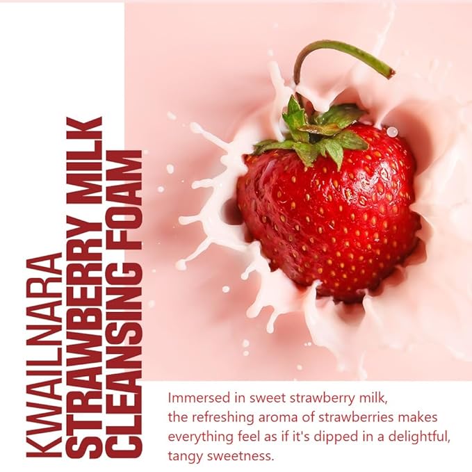 Kwailnara Strawberry Milk Facial Cleanser (4.06 Fl Oz) – Korean Face Wash for Vibrant & Lively Skin | Milk Protein, Royal Jelly & Brightening Strawberry Extract | Creamy Whipped Foam