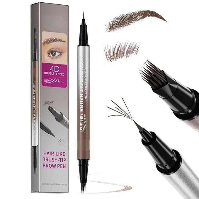 Microblading Eyebrow Pencil & Pen for Women，Waterproof Smudge Proof Quick-Dry Brow Definer with Micro Split Tip for Hair Like Strokes, Faux Brow Lift and Snatch Brow Tint (Brown)