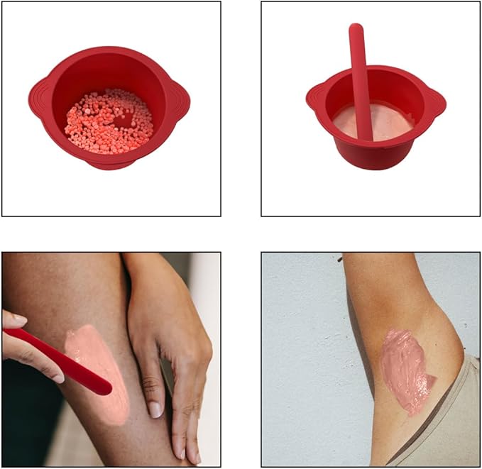 Silicone Wax Bowl with Replacement Liner for Hair Removal, Non-Stick Wax Pot with Spatula Sticks (Red)