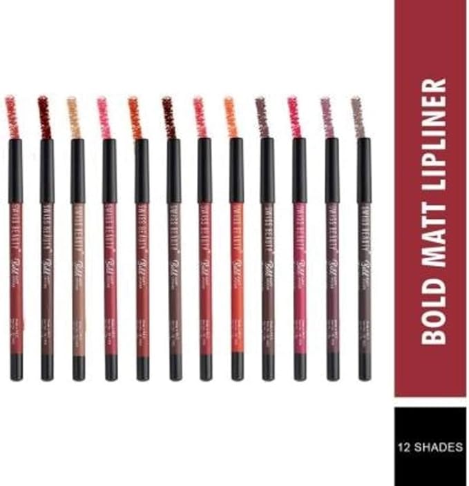 adceftp ty Bold Matte Lipliner Pencil Set | Long Stay | Smudge Free | Waterproof | Creamy Lip Liner Pencil| Multi Color, (1.6g x12) Pack Of 12