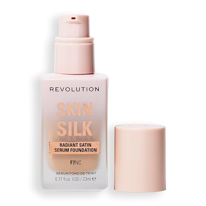 Revolution Skin Silk Radiant Satin Serum Foundation, Buildable Coverage with Hydrating Hyaluronic Acid for a Natural Finish, Vegan & Cruelty-Free, F7NC Light Skin Tones, 0.77 fl oz