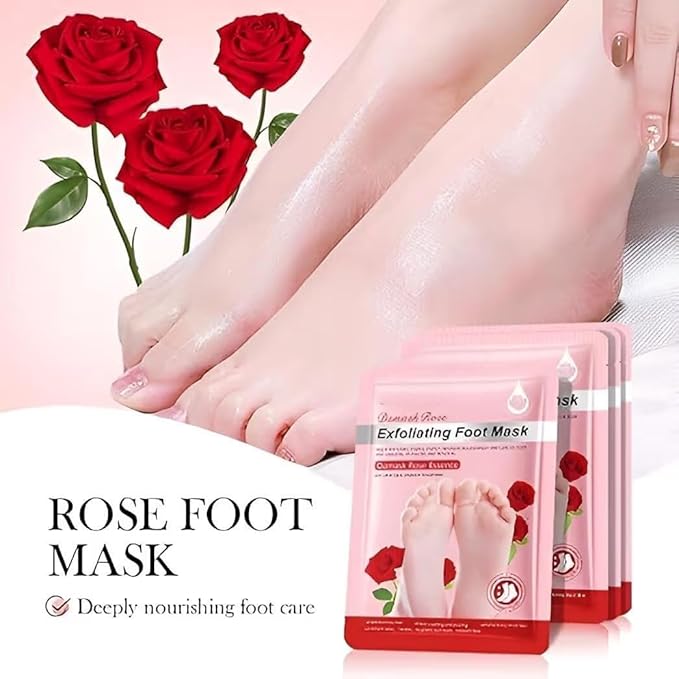 Damask Rose Foot Peel Mask (6 Pack), Exfoliating Foot Mask for Dry Cracked Feet, Dead Skin Callus Remover, Foot Exfoliator for Baby Soft Feet (Rose)
