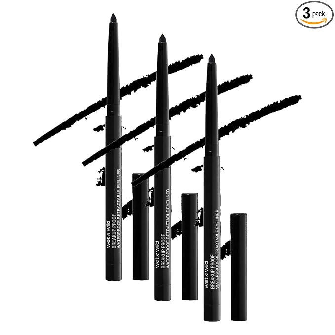 wet n wild Mega Last Breakup Proof Liquid Waterproof Eyeliner, Blackest Black, Quick Drying Retractable Gel Eyeliner, Smudge Resistant, Long Lasting 16 Hour Wear, Ultra Fine Brush Tip Pen