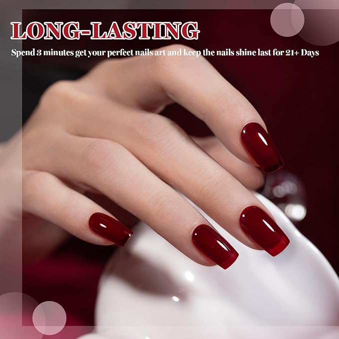 RARJSM Jelly Glass Dark Red Gel Nail Polish Neutral Cherry Mocha Dark Plum Red Sheer Amber Gel Polish 15ml Single Bottle Transparent Nail Gelpolish Soak off UV LED Cured for Home Salon DIY Manicure