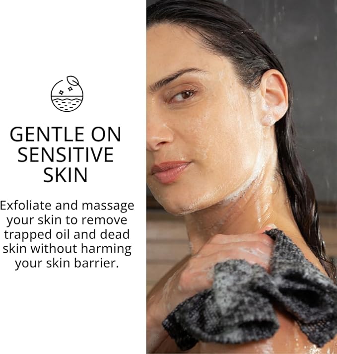 Sima Brand Exfoliating Washcloth Face & Body Scrub Towel - Japanese Exfoliating Towel with Hexagon Fibers, Body Scrubber with 2 Sides for Scrubbing & Washing, Extra Long Towels (Black, 2 Pack)