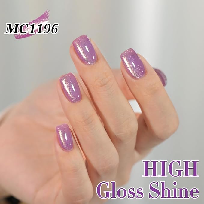 Double Rhythm 15ML Jelly Glass Cat Eye Gel Polish with Magnet Holographic Glitter Shimmer Translucent Sheer Color Salon Soak Off Magnetic Nail at Home (Lavender Purple-MC1196)