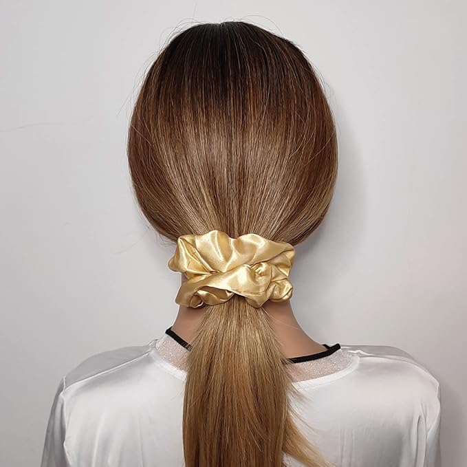 6 Pcs Satin Silk Hair Scrunchies Soft Hair Ties Fashion Hair Bands Hair Bow Ropes Hair Elastic Bracelet Ponytail Holders Hair Accessories for Women and Girls (4.5 Inch, Dark Gold)