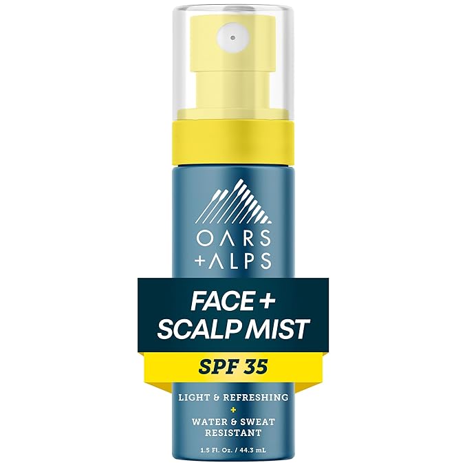 Oars + Alps Face & Scalp Sunscreen Spray Mist, SPF 35 Facial & Hair Sunscreen, Water & Sweat Resistant, Infused with Aloe Vera + Cucumber, Summer Splash Scent, 1.5oz
