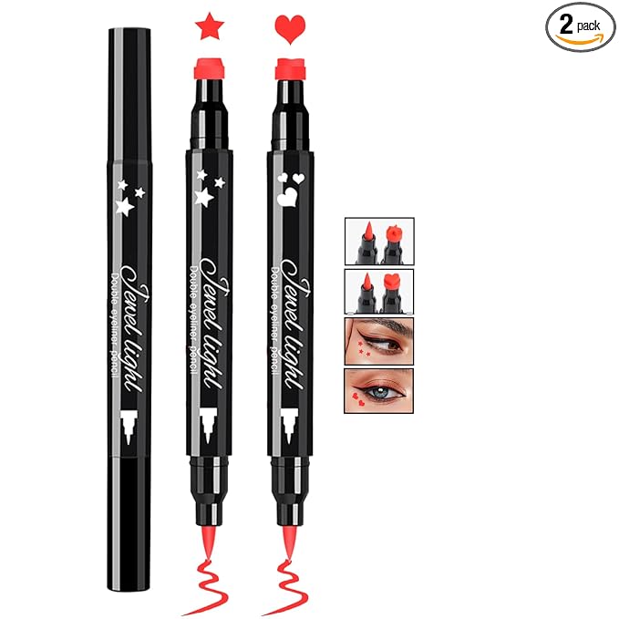 2PCS Red Liquid Eyeliner Stamp, Double-headed Waterproof Red Eyeliner Pencil, Fast-drying Eye Liner Stamp Makeup for Women