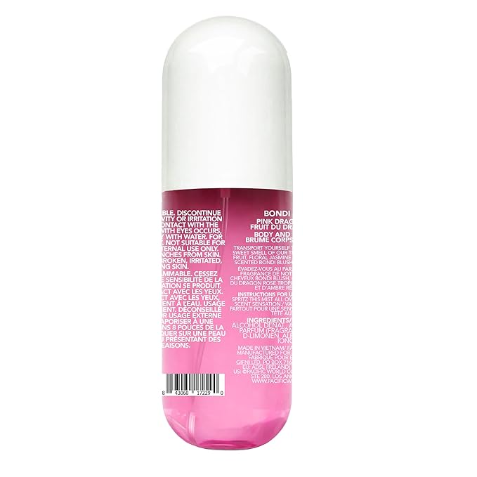 Holler And Glow Bondi Blush Pink Dragonfruit Body & Hair Mist, Body Spray For Women, Hair Perfume For Women, Jasmine, Amber Scented, Floral & Tropical Fragrance Notes, 8.11 Fl Oz