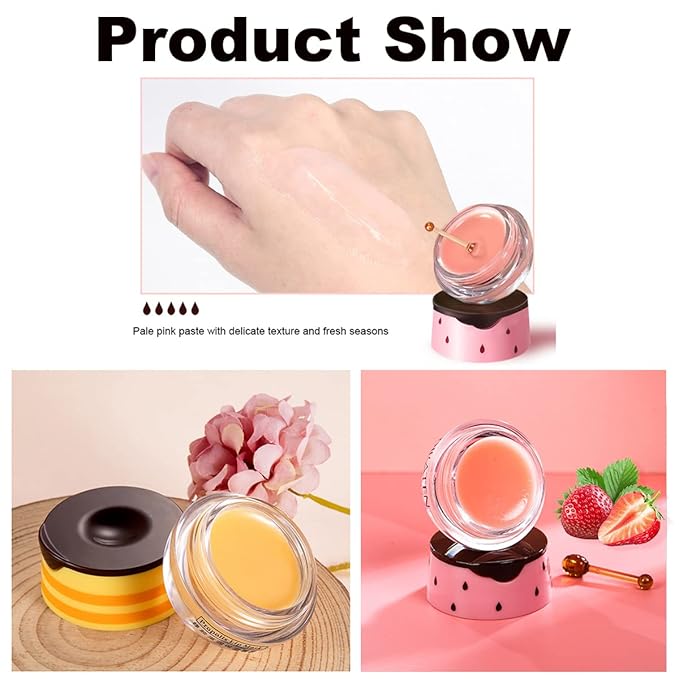 Strawberry & Honey Lip Balm, Vitamin E Lip Masks & Moisturizing Propolis Sleeping Lip Mask, Effective Reduces Lip Lines Prevention Dry and Cracked Lip Scrubs Exfoliator Smoothing Dry Lip Care