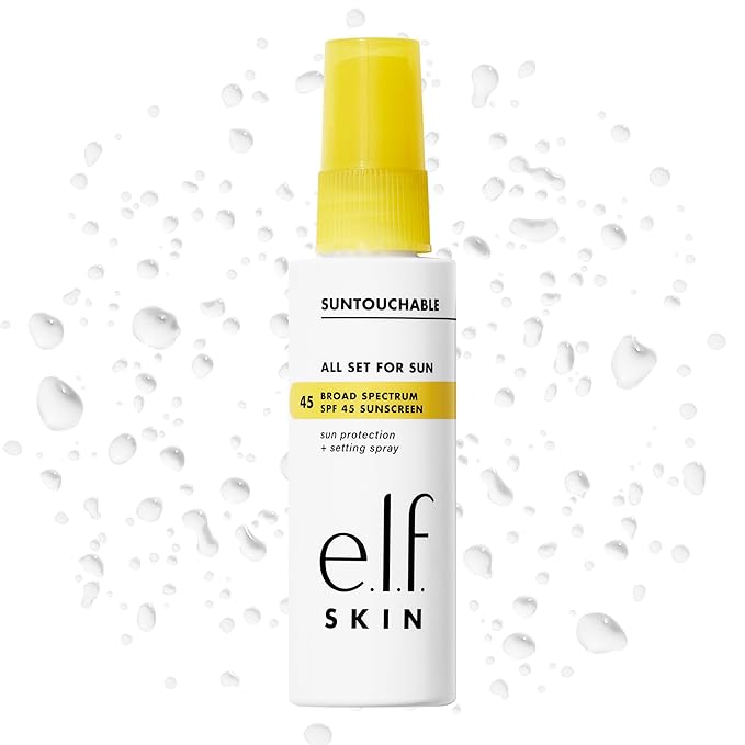 e.l.f. SKIN All Set For Sun SPF 45 Setting Spray, Clear Makeup Setting Mist + Sunscreen, Weightless SPF Face Protection & Makeup-Locking Spray, Vegan & Cruelty-Free