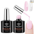 modelones Base Coat Builder Nail Gel, 2 Pcs Clear and Baby Pink Builder Nail Polish, 8-in-One Rubber Base Gel Polish Pastel Pink Color Strengthener Apex Building Extension LED Lamp Cured 10ml