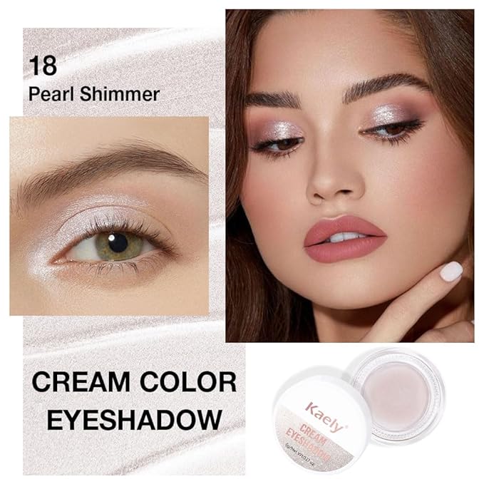 FeiCuiYun Cream Glitter Pearl Shimmer Metallic Eyeshadow Palette Makeup, Natural Single Mini Instant Holographic Eyeshadow For Women, Sombras Crema Para Ojos, Talc, Paraben & Cruelty Free, 18