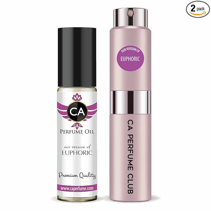 CA Perfume Duo Impression of Euphoric For Women Perfume Layering Set Long Lasting Travel Size EDP + Body Oil Roll-On Bottle 0.27 Fl Oz+0.33 Fl Oz