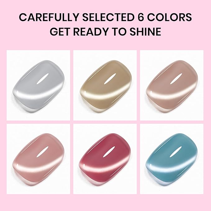 Cat Eye Nail Polish Non Gel, Quick Dry Magnetic Nail Polish Set with Magnet, Candy Cateye Nail Lacquer High Glossy DIY Salon Gift for Women Girl