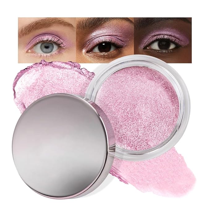 FeiCuiYun Cream Glitter Soft Pink Shimmer Metallic Eyeshadow Palette Makeup, Natural Single Mini Instant Holographic Eyeshadow For Women, Sombras Crema Para Ojos, Talc, Paraben & Cruelty Free