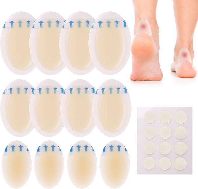 LotFancy Hydrocolloid Bandages, 12 Blister Pads and 12 Acne Patches, Heel Blister Prevention Protection & Healing, Waterproof Seal Gel Blister Cushions for Feet, Toe, Sterile