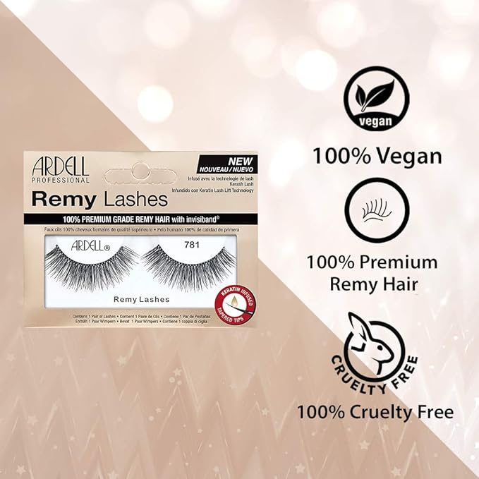 Ardell Remy Lash 781, Premium Grade Remy Hair False Lashes with Invisiband, 4 pairs