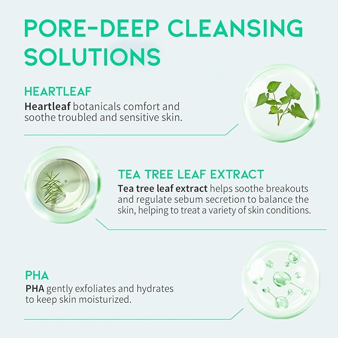 #OOTD Deep Pore Foaming Facial Cleanser For Oily Acne Prone Skin Korean, Heartleaf BHA Tea Tree Blackhead Soothing Mild Cleasning Foam. HeartLeaf Pore Zero Cleanser 200ml 6.76 Fl. Oz.