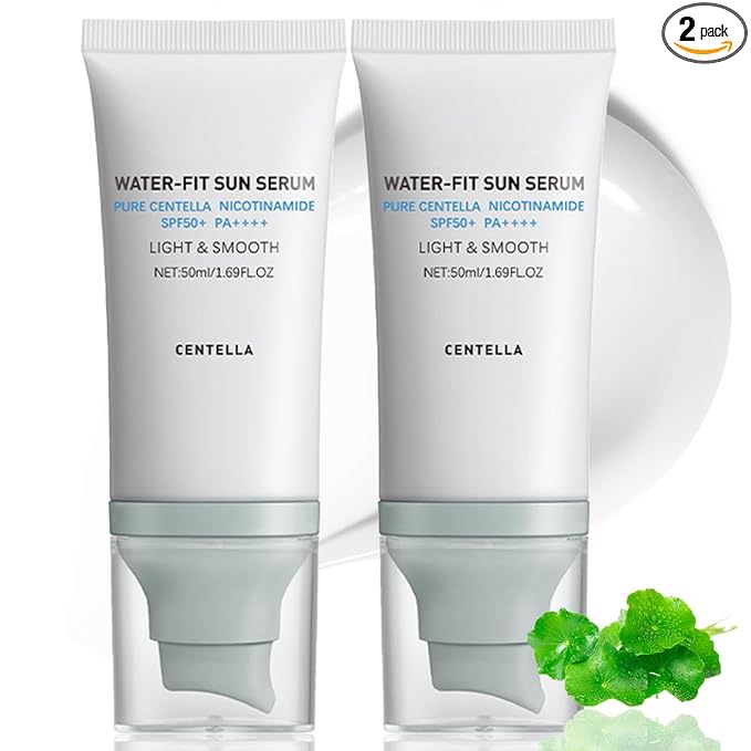 2 Pcs 𝐶𝑒𝑛𝑡𝑒𝑙𝑙á Sunscreen SPF50 PA++++, Hyalu Cica Water-Fit Sun Serum, Cen-tella Madagascar Face Sun Screen Long-Lasting Protection, Matte No White Cast for All Skin Type and UV Defense