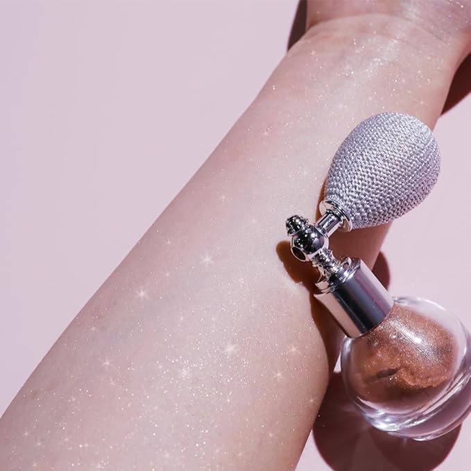 Bronze Highlighter Spray for Face and Body, Long Lasting Sparkle Glitter Powder with High Gloss Shimmer Makeup for Women, Festival Party Rave Wedding Stage and Halloween Christmas Crafts