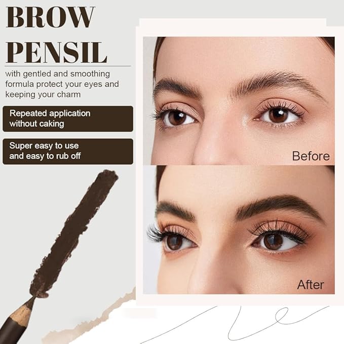 6Pcs Dark Brown Eyebrow Pencils for Women, Wooden Hard-Core Eyebrow and Eyeliner Pencil, Long Lasting Waterproof and Sweat-Proof, Beginner Makeup Brow Pencil With Pencil Sharpener (Dark Brown, 6Pcs)