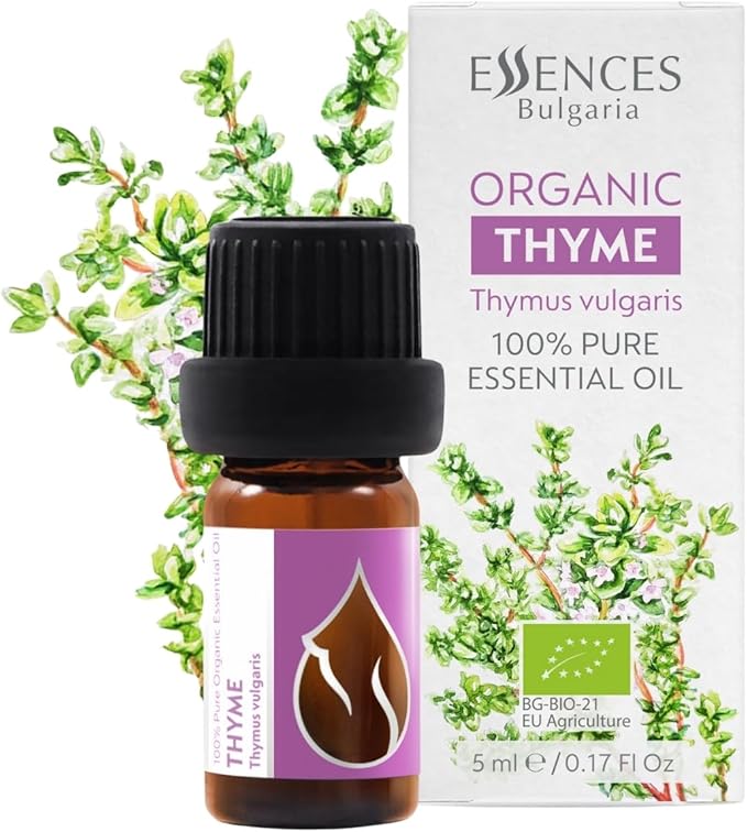 Essences Bulgaria Organic Thyme Essential Oil 1/6 Fl Oz | 5ml | Thymus vulgaris | 100% Pure and Natural | Undiluted | Therapeutic Grade | Family Owned Farm | Steam-Distilled | Non-GMO | Vegan
