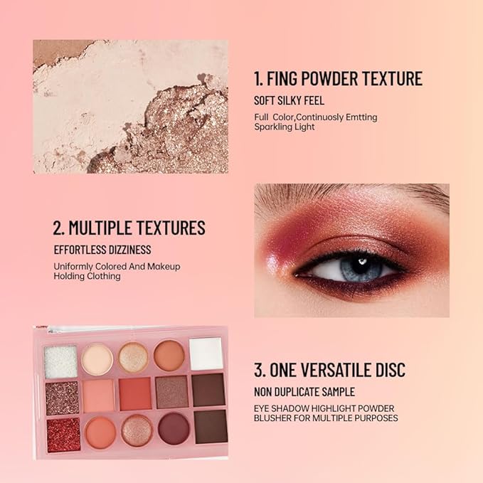 Eyeshadow Palette Makeup – Neutral Nude Matte & Shimmer Eyeshadow Palette, High Pigment Waterproof Glitter Eye shadow,Blendable Pink, Brown, Rose Gold Eye Makeup (F-02#, 1 Count (Pack of 1))