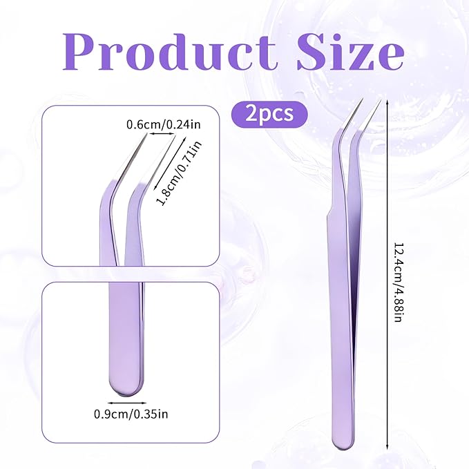 2 Pack Lash Tweezers for Eyelash Extensions Professional Eyelash Extension Tweezers Lash Cluster Tweezer Precision Fiber Tip Stainless Steel Lashes Applicator Tool for Home and Professional Use
